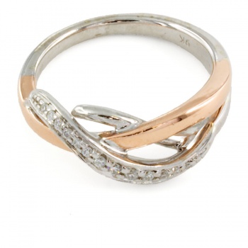 9ct gold 2-tone Diamond crossover Ring size I